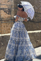 Floral Print Sleeveless Backless Lace-up Floral Dress