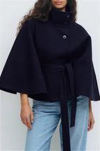 Button Up Stand Collar Cape Coat