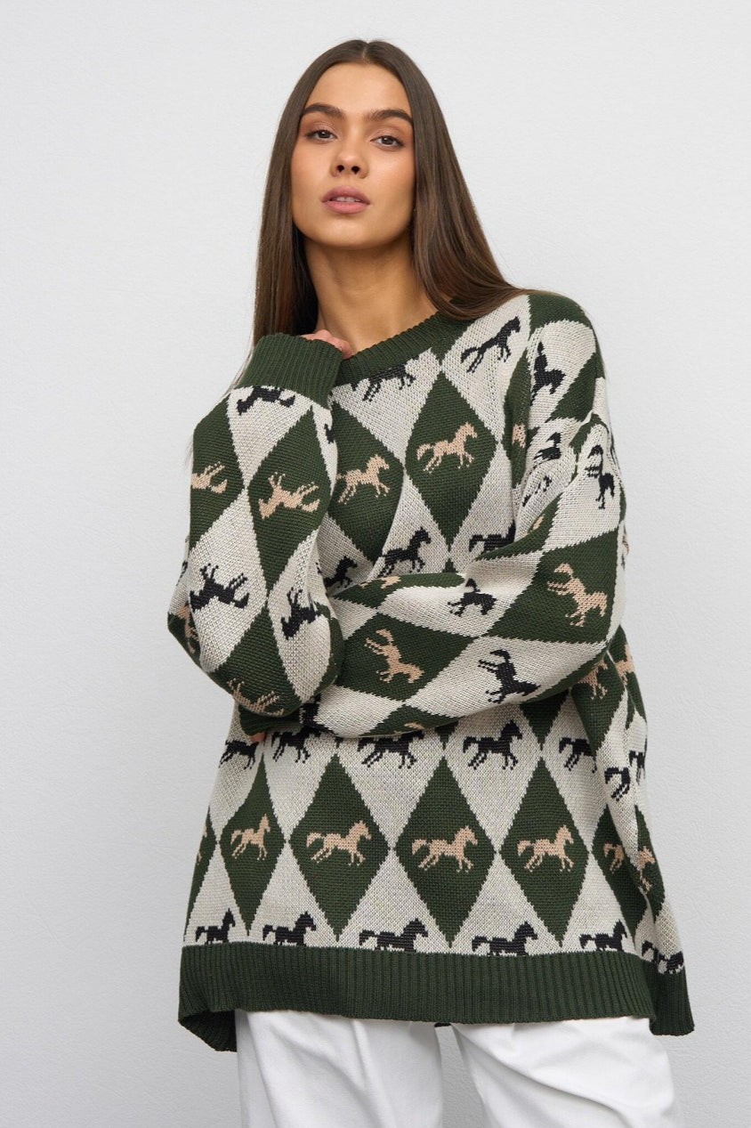 Long Sleeve Colorblock Knit Sweater