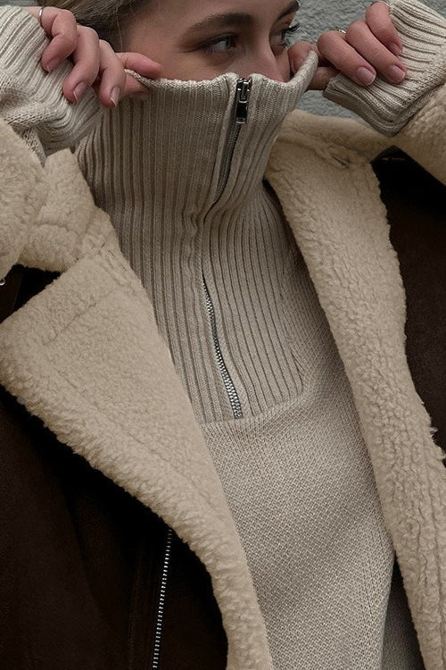 Vintage Oversized Suede Sherpa-Lined Coat