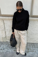 High Neck Patchwork Knit Sweater