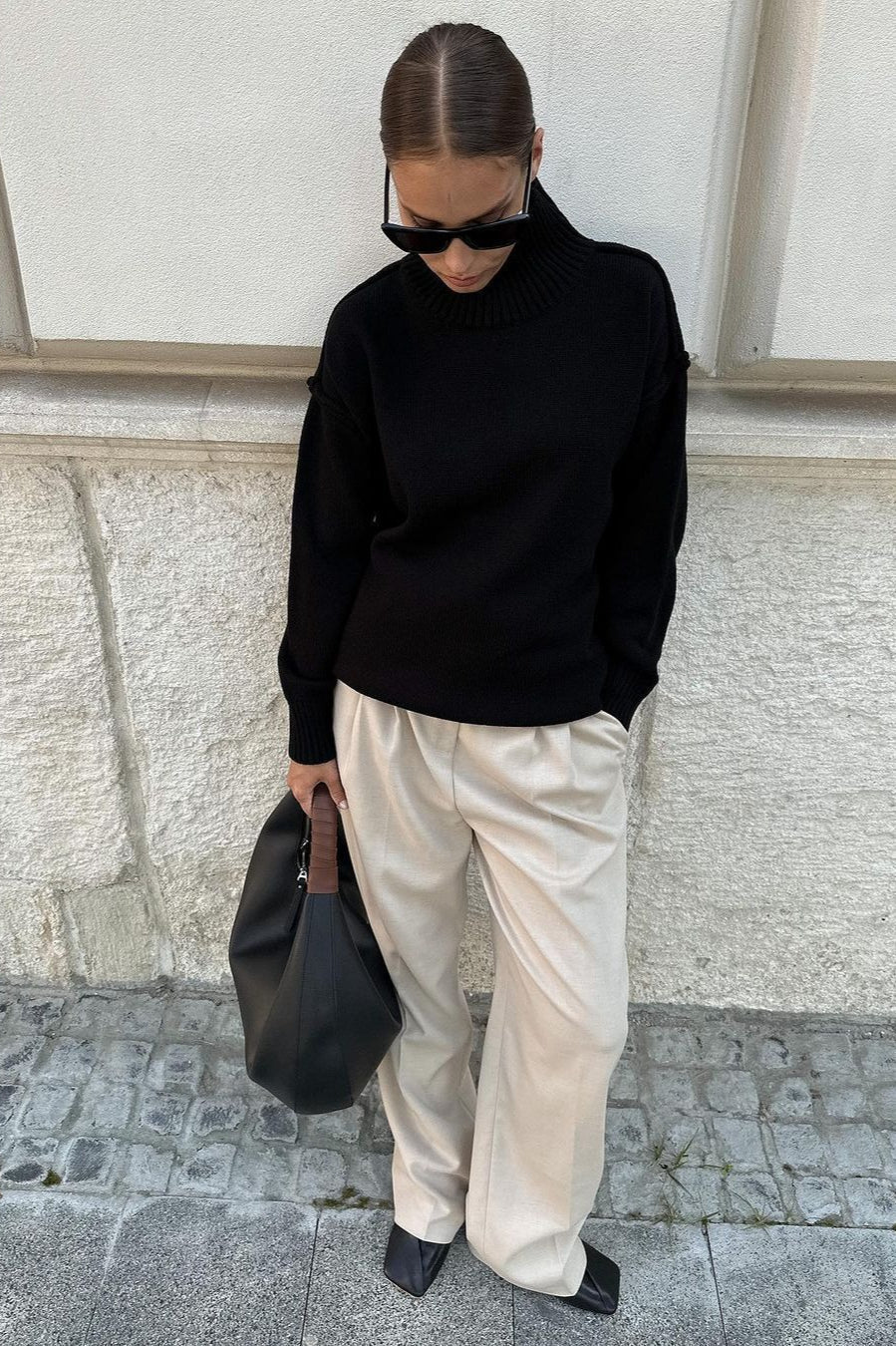 High Neck Patchwork Knit Sweater