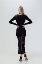 Fashionable Digital Print Long Sleeve Dark Style Maxi Dress