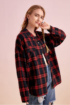 Plaid Stand Collar Button Shirt  Blouse