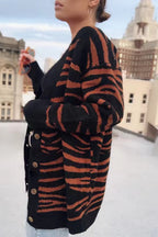 Casual Buttoned Zebra Knit Cardigan