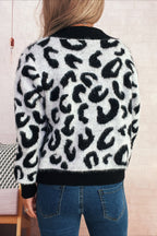 Cropped Animal Print Knit Cardigan