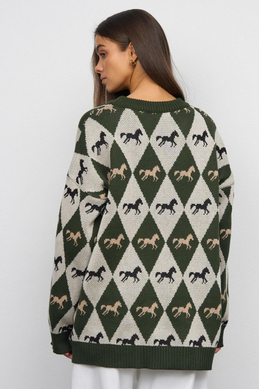 Long Sleeve Colorblock Knit Sweater