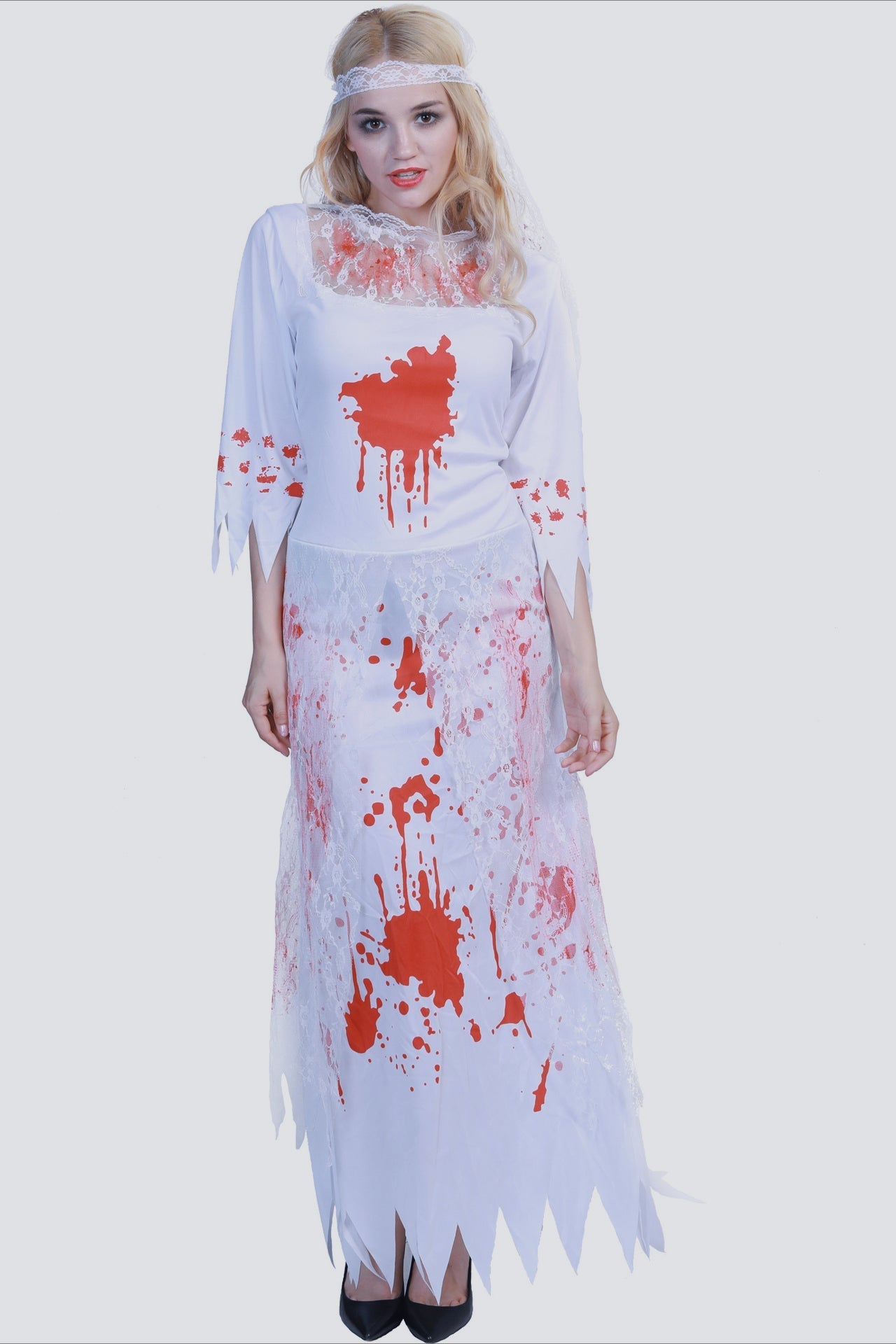 Halloween Blood Stained Bride Costume Maxi Dress
