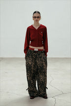 Red V Neck Knit Cardigan Blouse