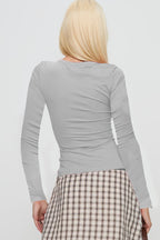 Buttoned Fitted Crew Neck Knit Sweater