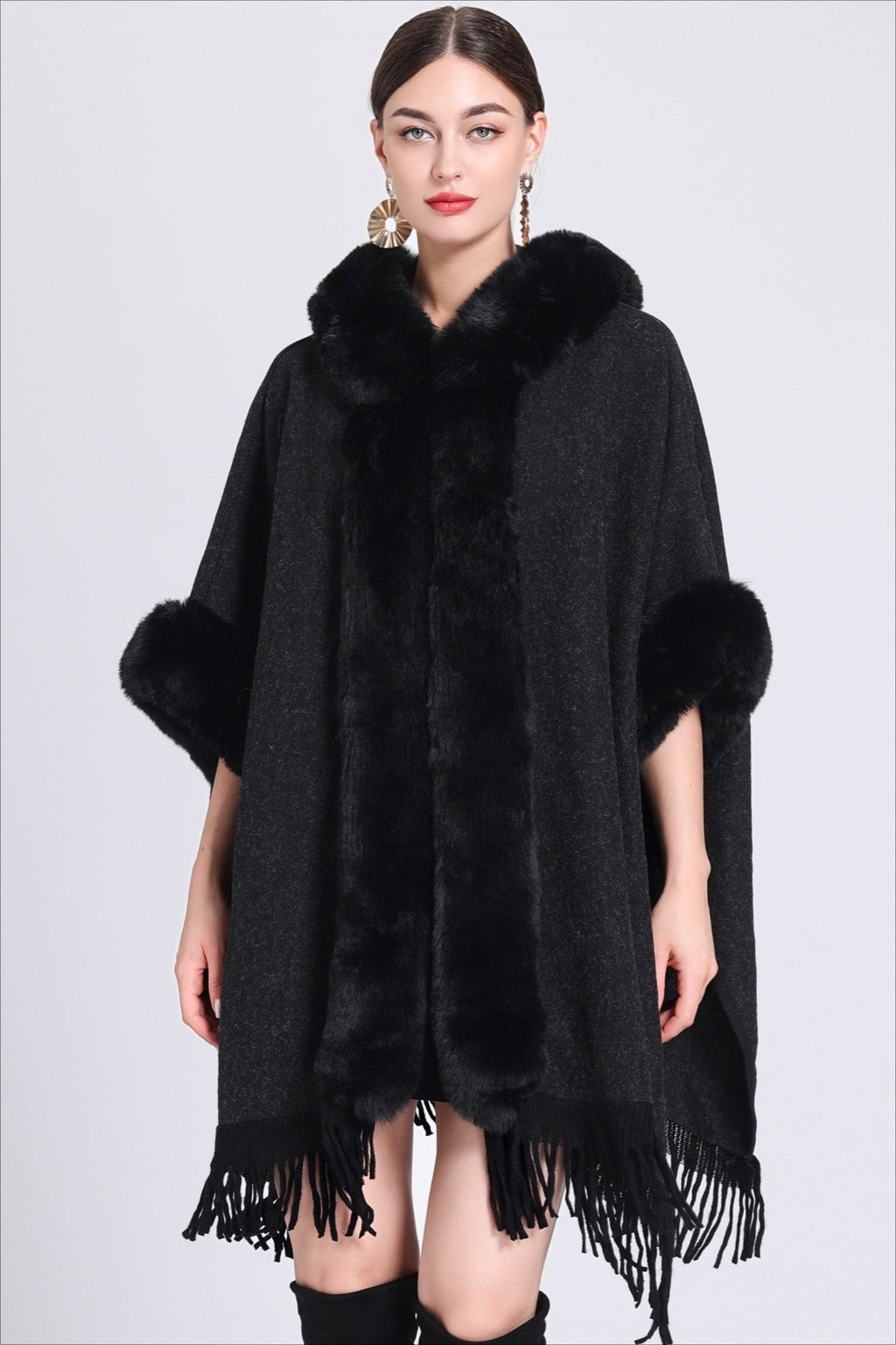 Plus Size Hooded Wool Cape Coat