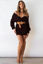 Cable Knit V-Neck Sweater Mini Dress