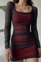 Elegant Sheer Long Sleeve Mini Dress