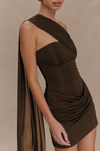 Strapless Ruched Bow Tie Mini Dress