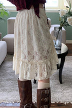 Ruched Lace Patchwork Midi Skirt