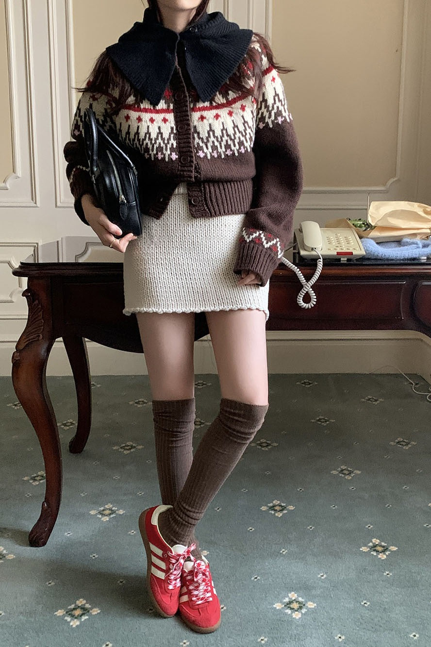 Thick Fair Isle Jacquard Cardigan Sweater