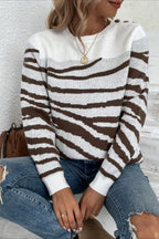 Zebra Colorblock Button Shoulder Sweater