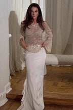 Solid Color Sequined Hollow Long Sleeve Knit Sweater