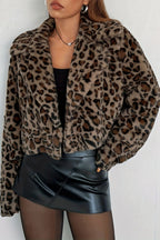 Casual Loose Fit Leopard Fleece Coat