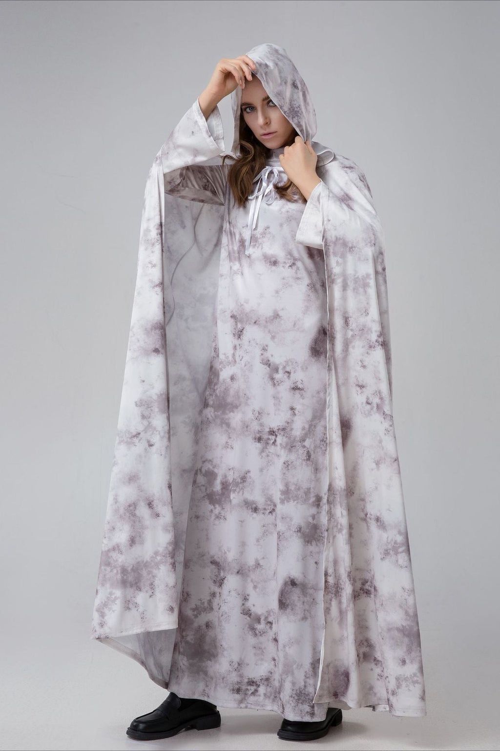 Halloween Ghost Bride Cape Long Sleeve Maxi Dress