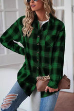 Casual Boyfriend Fit Plaid Collared Blouse