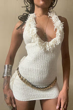Fringe Detail Backless Mini Dress