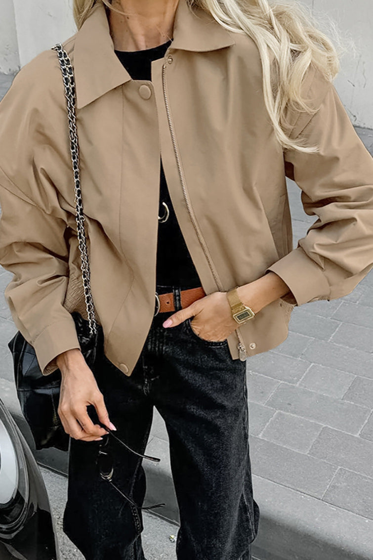 Khaki Biker Loose Fit Coat