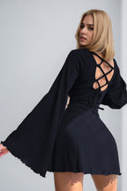 Elegant Backless Flare Sleeve Mini Dress