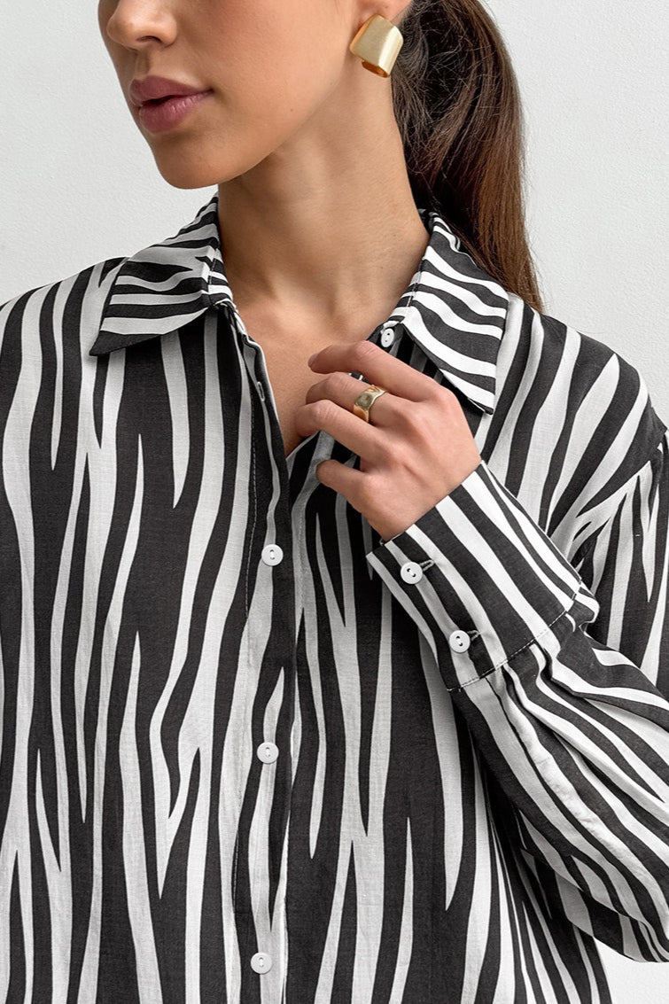 Printed Long Sleeve Casual Loose Fit Blouse