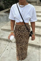 Elegant Leopard Print Slim A-Line Skirt