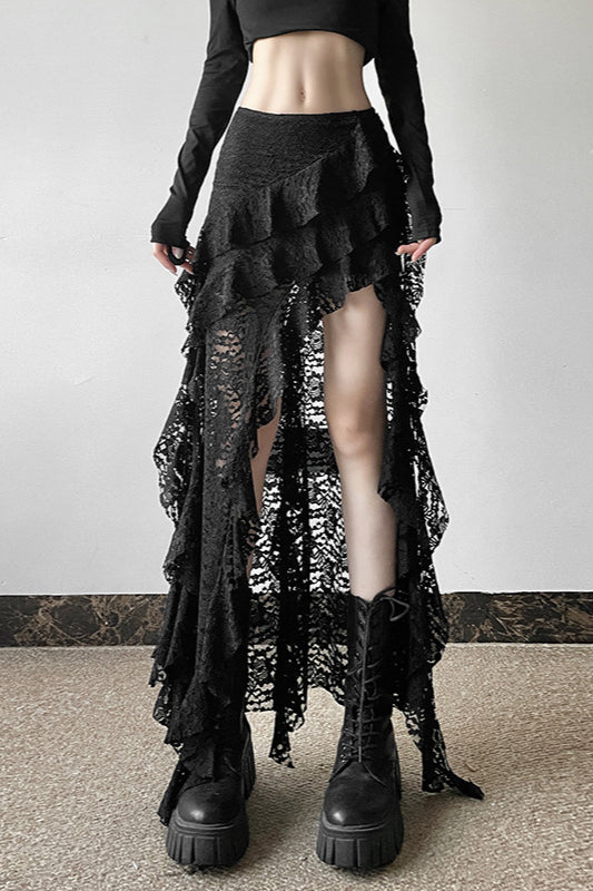 Wavy Lace Ruffle Trim Skirt