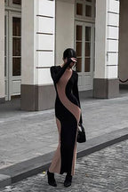 Sexy Color Block Long Sleeve Bodycon Maxi Dress
