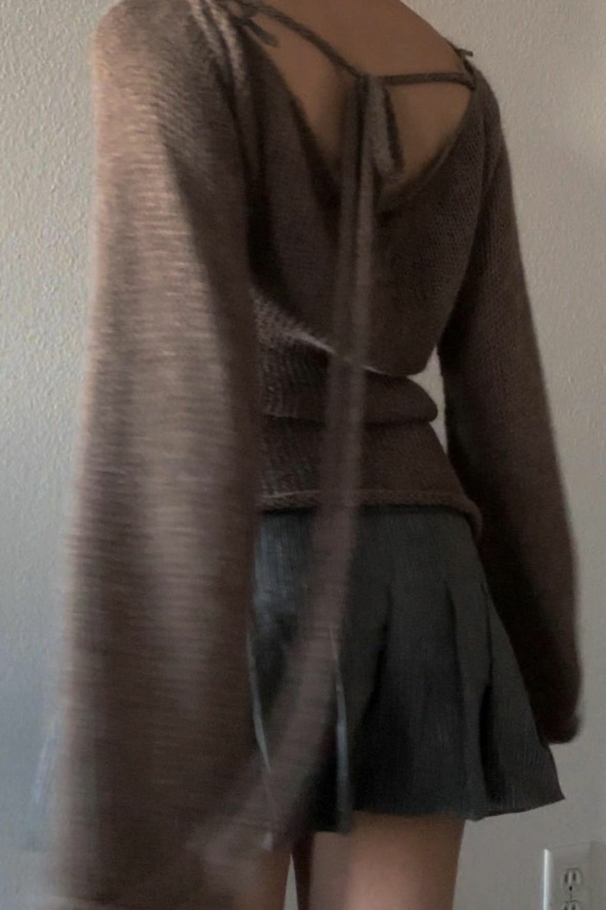 Bell Sleeve Tie Back Knit Sweater