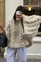 Oversized Cable Knit Crew Neck Sweater