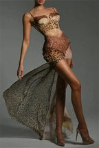 Leopard Printed Patchwork Lace Floral Dress