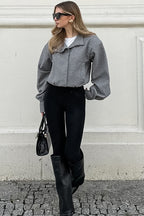 Trendy Grey Wool Short Coat