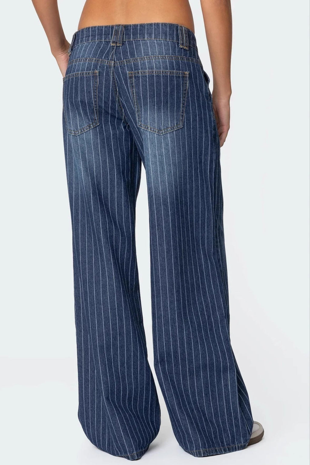 Striped Low Rise Wide Leg Jeans