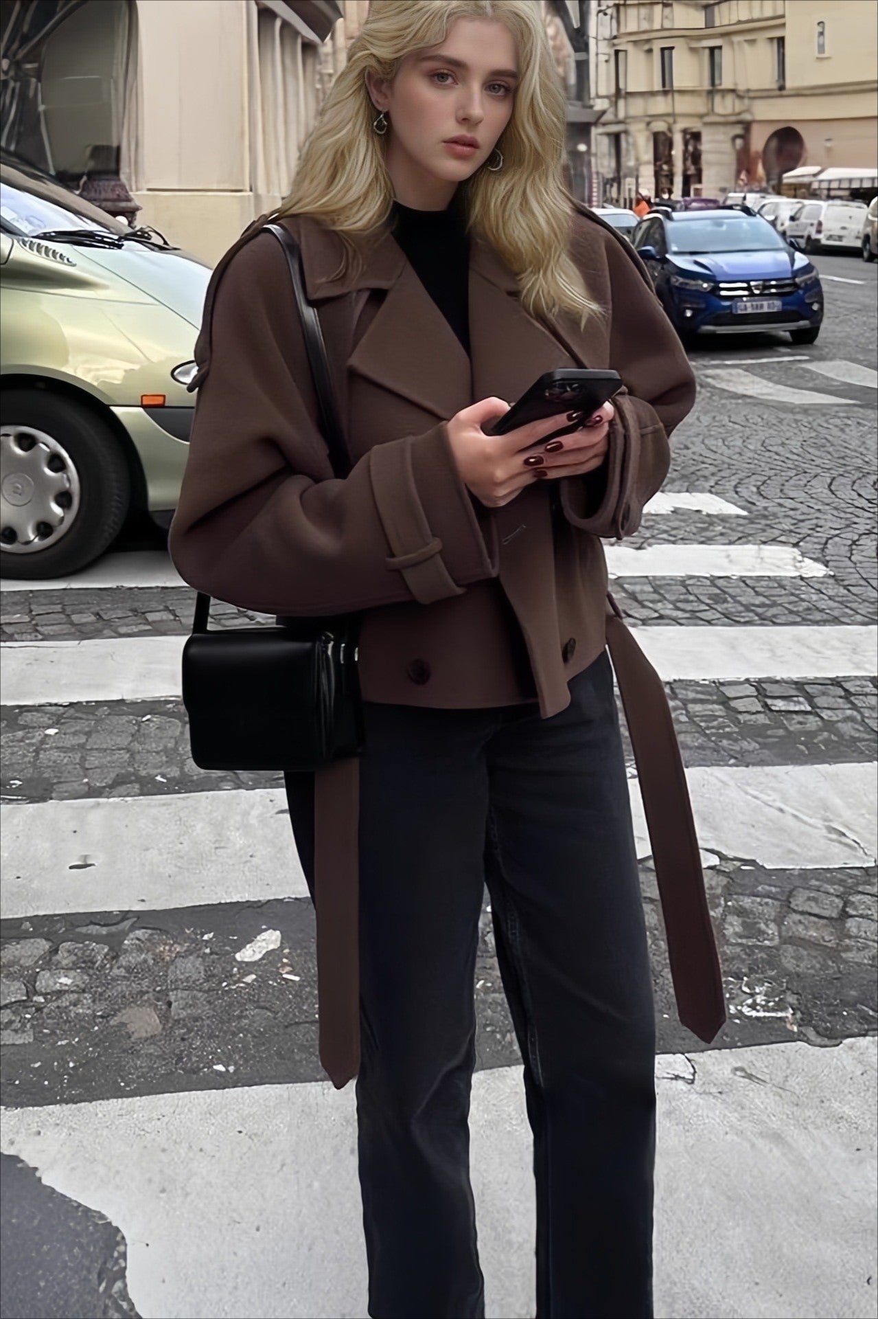 Wide Lapel Wool Blend Coat