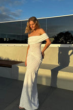 Textured Knit Off Shoulder Boho Dress