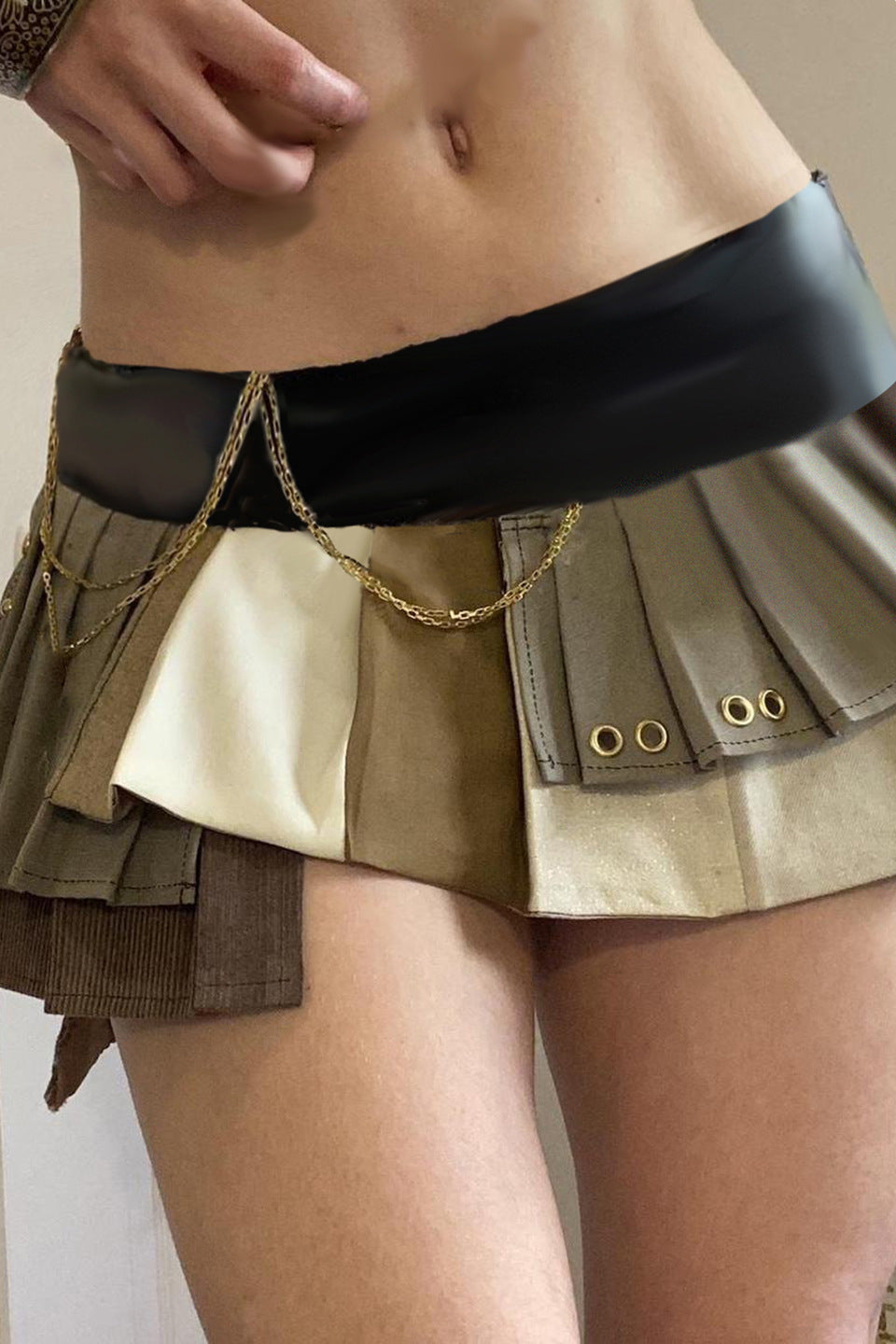 Patchwork Leather Asymmetrical Skirt