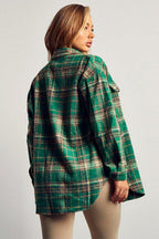 Wool Blend Polo Collar Button-Down Pocket Blouse