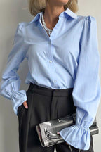 Elegant Simple Bell Sleeve Solid Blouse