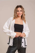 Colorblock Pocket V-Neck Knit Cardigan