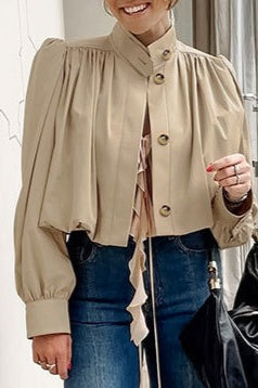 Loose Fit Khaki Puff Sleeve Jacket