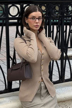 Solid Color Retro Knit Blouse