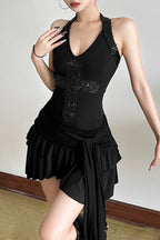 Halter Backless Sequin Mesh Bodycon Mini Dress