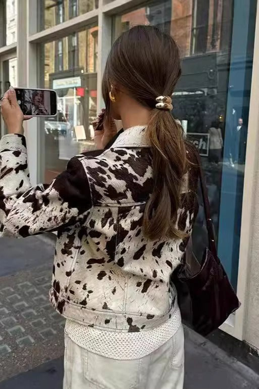 Casual Printed Shirt Collar Coat