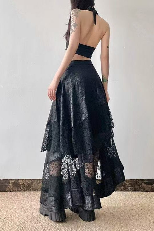 Gothic Lace Ruffled Mermaid Skirt