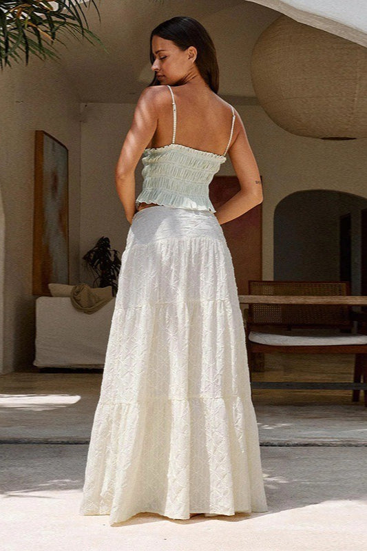 Elegant Jacquard Waist-Cinching Side Slit Skirt