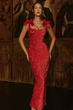 Sexy Hollow Out Slim Bow Lace Up Sleeveless Floral Dress